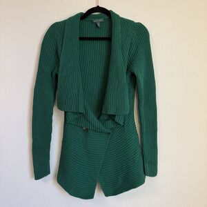 Lauren Ralph Lauren Green Cotton Knit Shawl Cardigan Medium Classy Preppy Money